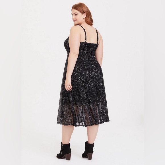 Torrid Dark Grey Leopard Mesh Midi Dress - Picture 2 of 8